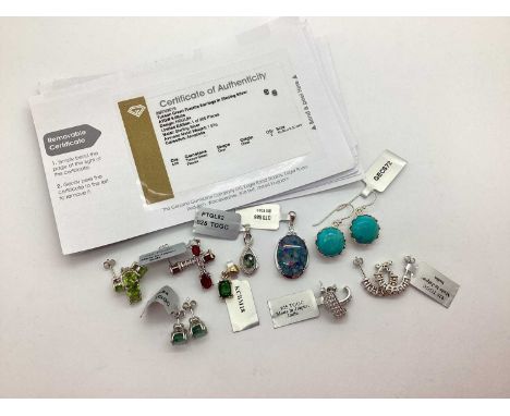 The Genuine Gemstone Company Ltd; A Selection of "Sterling Silver" Stone Set Pendants and Earrings, including Mosaic Opal & W