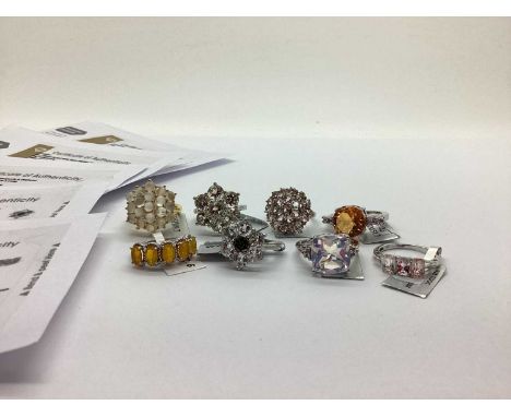 The Genuine Gemstone Company Ltd; A Small Collection of "Sterling Silver" Stone Set Rings, including Itinga Petalite & Black 