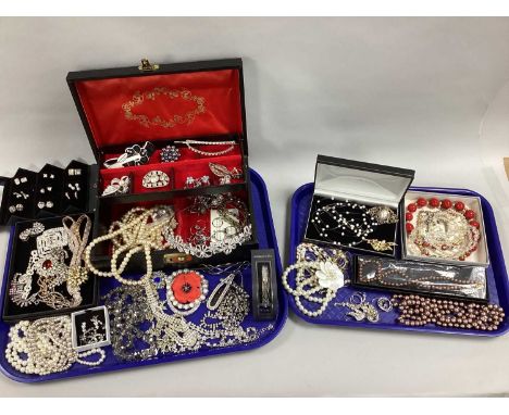 A Collection of Costume Jewellery, to include Pierre Cardin earrings, diamanté brooches, hair accessories, enamel necklace, p