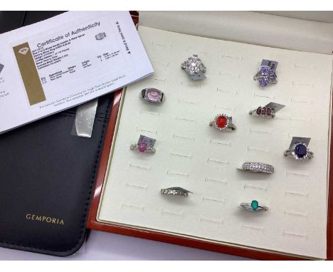 The Genuine Gemstone Company Ltd; A Selection of "Sterling Silver" Stone Set Rings, including Madagascan Blue Sapphire & Whit