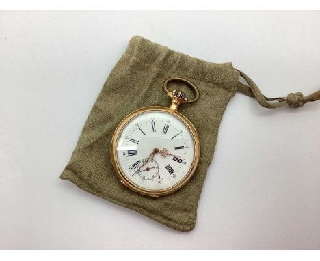 An Openface Pocket Watch, the signed white enamel dial with black Roman and Arabic numerals, scroll hands and seconds subsidi