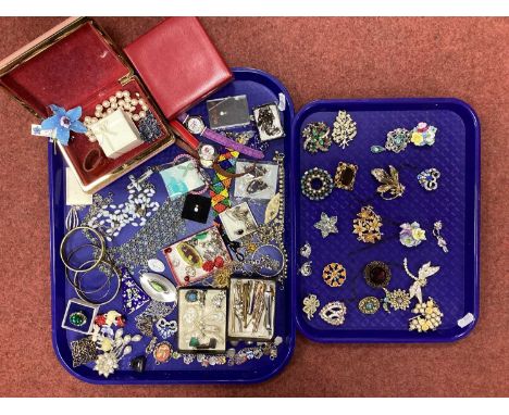 A Collection of Assorted Costume Jewellery, including enamel shield souvenir charm bracelet, Omega watch box (empty), pendant