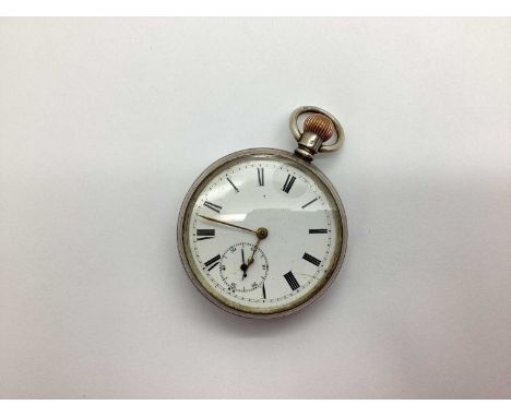 A Hallmarked Silver Cased Openface Pocket Watch, the unsigned white dial with Roman numerals and seconds subsidiary dial, wit