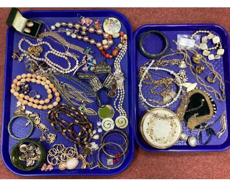 Assorted Costume Jewellery, to Include gilt coloured necklaces, imitation pearl bead hair band, enamel bangle, Modernist stud