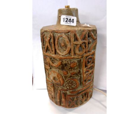 Bernard Rooke: a studio pottery lamp base with moulded unique decoration - sold with a 1970's lamp shade