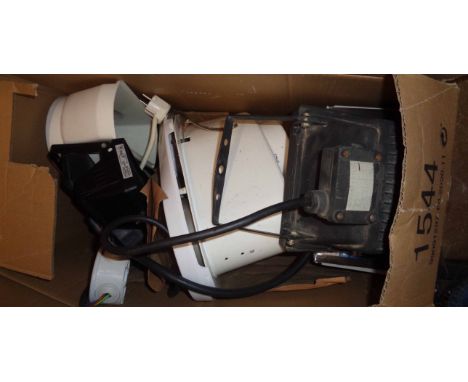 A box containing a quantity of assorted lamps and light fixtures