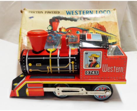 A vintage Daiya Japanese tin-plate Western Loco with puffing action in original box