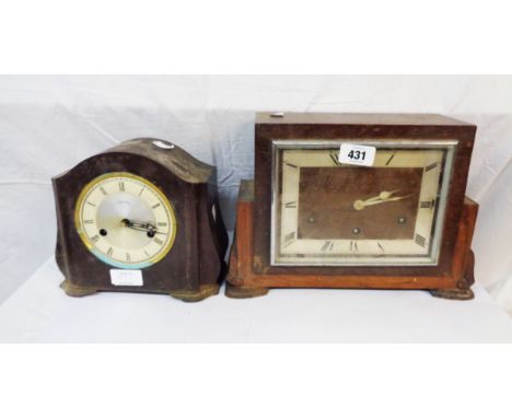 A late Victorian slate and marble cased mantel clock of architectural design with flanking pillars and S. Marti 'silver medal