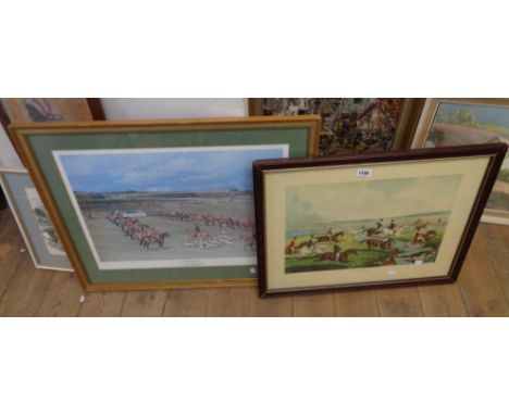 A framed coloured hunting print entitled 'The Oxford Drag' - sold with another similar