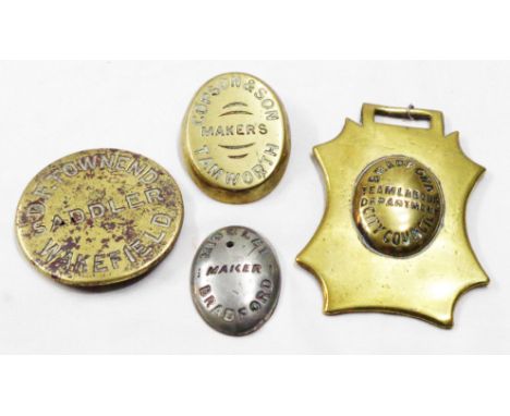 A vintage horse brass with central boss for Bradford City Council Team Labour Department - sold with three maker's plates com