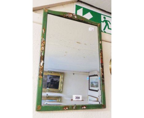 A vintage chinoiserie framed oblong wall mirror - from a dressing table mirror - wear to border