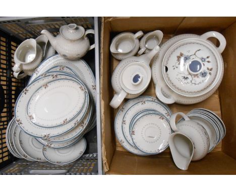 Three boxes containing a large quantity of Royal Doulton bone china tableware decorated in the Old Colony pattern including c