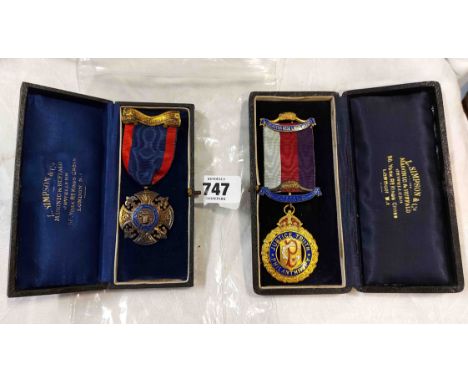 Two 1920's silver and enamel RAOB medals and ribbons in original cases - both marked for Mr. George Perfect