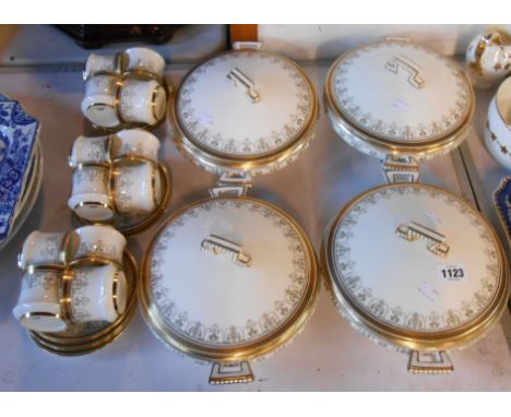 A large quantity of Cauldon bone china tea and dinner ware inlcuding vegetable tureens, graduated meat plates, other plates a