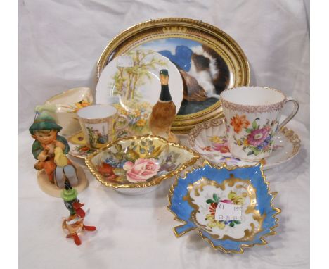 A box containing a quantity of assorted ceramics including Dresdon cups and saucers, hand painted Aynsley dish, etc.