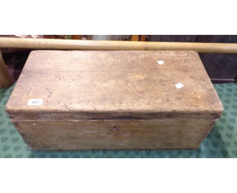 An old pine toolbox containing a quantity of assorted tools