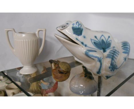 A David Sharp Rye pottery frog pattern money box - sold with a Royal Copenhagan model depicting a frog sat on a rock, a Trema