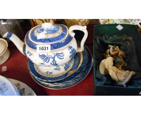 A Booth's Real Old Willow teapot - sold with a small quantity of similar plates, a Mintons Willow pattern plate and a box con