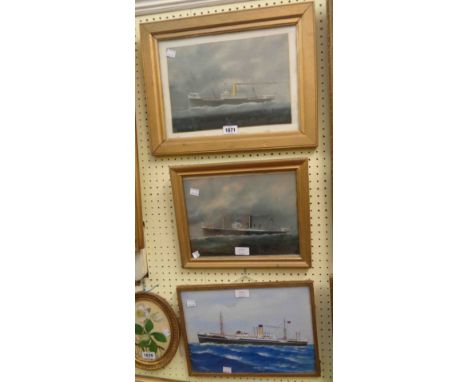 Three framed vintage acrylic paintings, depicting the Mercantile vessels 'Alcoyne Hope', 'Chama' and 'Jekri' - the first sign