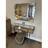 Black metal & glass dressing table with wall mounted mirror & stool