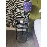 Circular metal framed bedside tables x 4 with 2 lamps and 2 matching bed pillows by artist Anna Pl