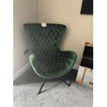 Green velvet effect chairs x 2 and foot stool