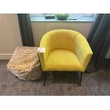 One Mustard piped Club Chair (£160 new), one Leopard print goat fur pouf (£160 new) & one Leopard pr
