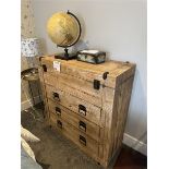 Wooden framed chest of drawers with globe