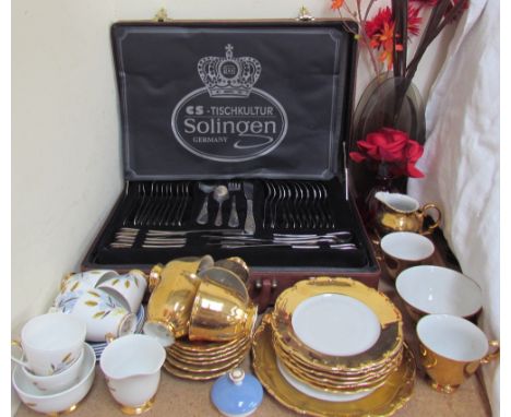 A Solingen cased flatware service together with A Windsor Windswept pattern part tea set, a Bavarian gilt decorated part tea 