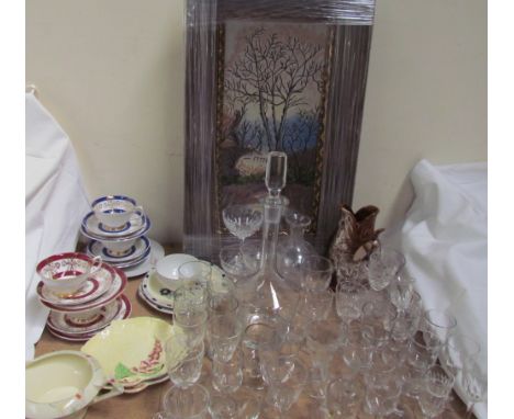 Carltonware leaf dishes together with part tea sets, decanter, glasswares, oil painting etc