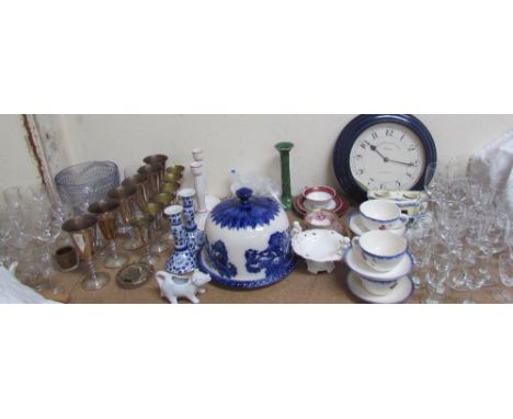 A large lot including drinking glasses, electroplated goblets and Italian pottery candlesticks, together with other candlesti