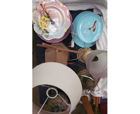 Rumney pottery lamps together with cake stands, windmill, a pair of chrome globe candlesticks, Hornsea pottery part coffee se