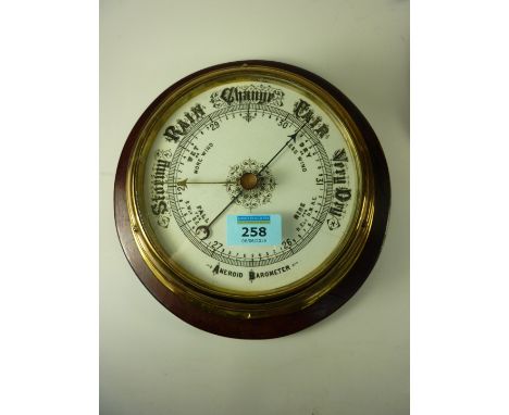 Late 19th century ships aneroid barometer, brass case on mahogany mount D24cm 