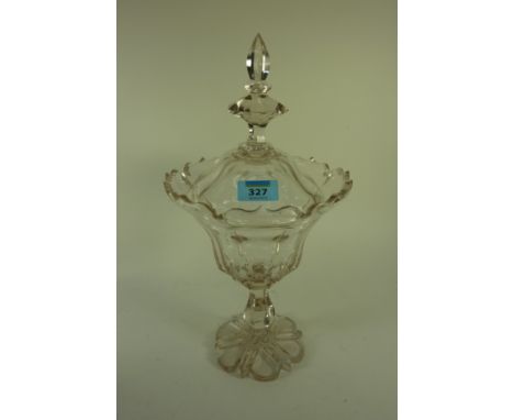 19th century cut crystal pedestal jar and cover H37cm