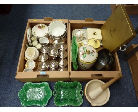 Royal Worcester silver lustre tableware in two boxes, Wedgwood leaf moulded plates and two similar leaf moulded plates, other