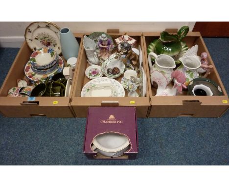 Masons Ironstone mantel clock H20cm and other decorative ceramics in three boxes