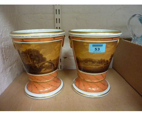 Pair late 18th century Flight & Barr Worcester planters hand painted panels, one titled 'Capard House Queens County Ireland t