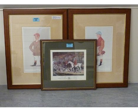 'Tom Loates' and 'Frank Wootton' pair sporting prints after Spy and  a hunting print after J W Giles