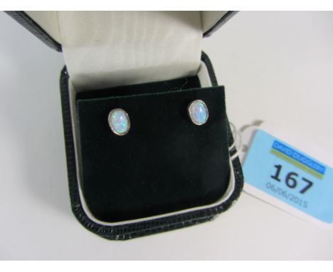 Pair of opal stud ear-rings stamped 925