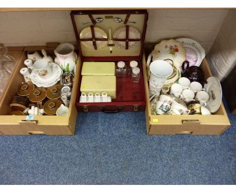 Royal Worcester ramekins, 19th century and later ceramics and a Brexton vintage picnic set in two boxes