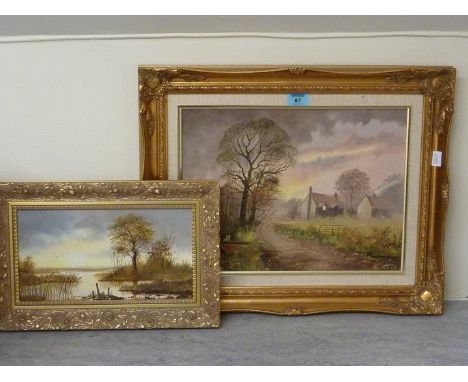 'Evening Walk' oil on canvas signed K Curtis and dated (19)'88 and another River View oil by the same hand