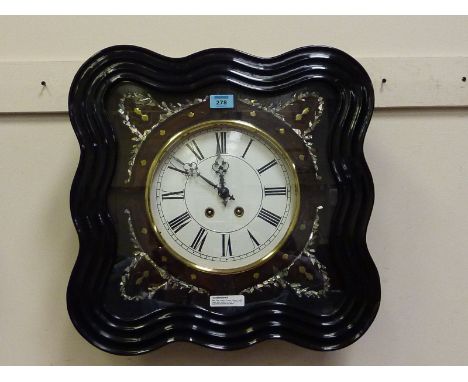 Mid 19th century French Vineyard wall clock with mother of pearl surround in quatrefoil ebonised case 49cm