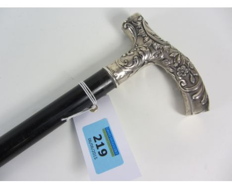 Late 19th century continental ebonised walking stick stamped 800