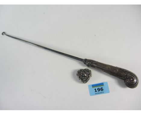 Hallmarked silver button hook and heart shaped box