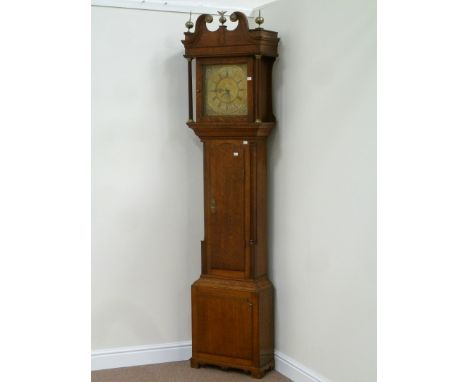 Late 18th Century thirty hour oak longcase clock, brass dial with date aperture signed Edmund Sagar Midleham (1746-1805), H22