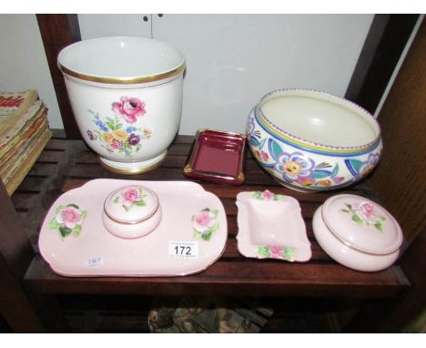 A Royal Addersley pink rose bedroom set, Crown Devon, Poole Bowl (a/f) etc.,