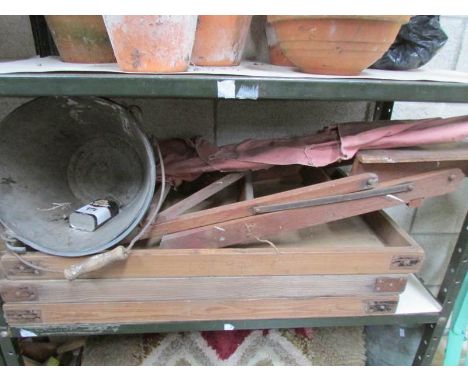 3 wooden garden trays, step ladder etc.,