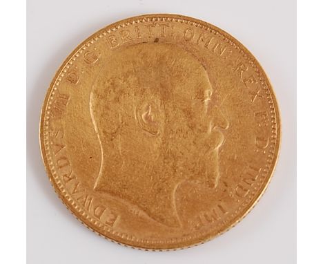 Great Britain, 1905 gold full sovereign, Edward VII, rev; St George and Dragon above date. (1).Scratch to either side of ear.