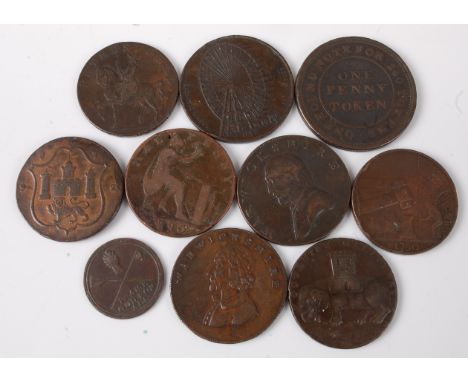 Great Britain, a collection of ten George III and later trade tokens to include 1813 Flint Lead Works, 1791 Warwickshire Half