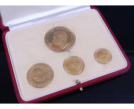 Great Britain, 1937 gold four coin specimen set, to include five pound, two pound, sovereign and half sovereign, housed in re